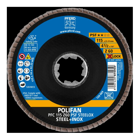 Pferd Disque abrasif à lamelles X-LOCK STEELOX K60PSF 115 mm