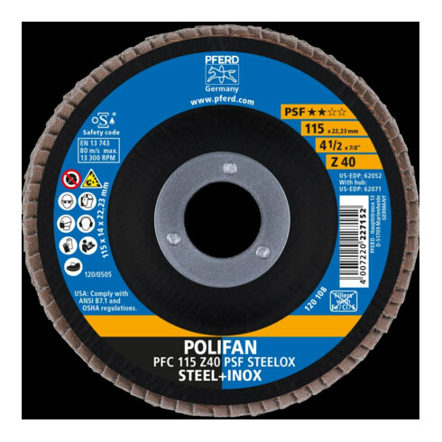 Pferd Disque abrasif à lamelles Z 40PSF droit 115 mm K40