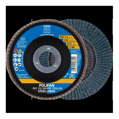 Pferd Disque abrasif à lamelles Z 40PSF droit 115 mm K40