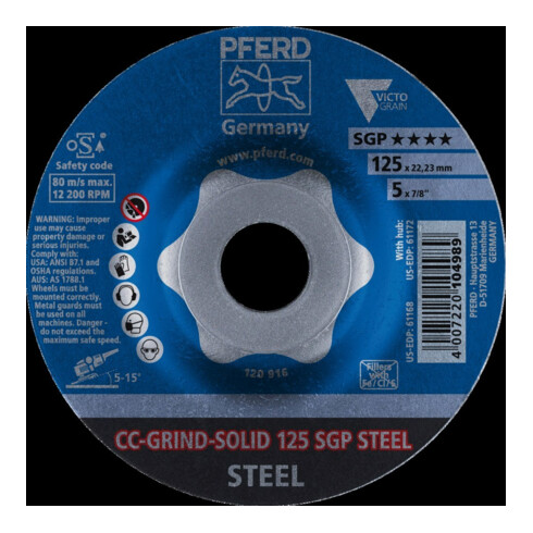 Pferd Disque abrasif CC-Grind Solid SGP ACIER 125 mm