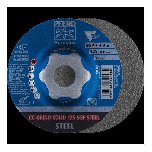 Pferd Disque abrasif CC-Grind Solid SGP ACIER 125 mm