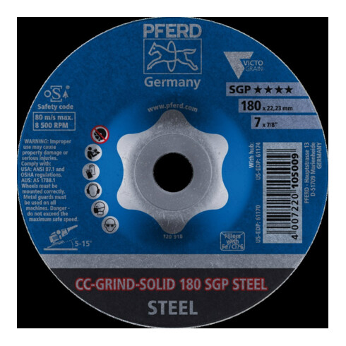 Pferd Disque abrasif CC-Grind Solid SGP ACIER 180 mm