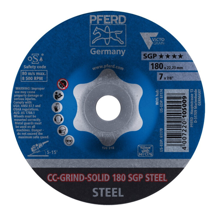 Pferd Disque abrasif CC-Grind Solid SGP ACIER 180 mm