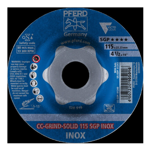 Pferd Disque abrasif CC-Grind Solid SGP INOX 115 mm