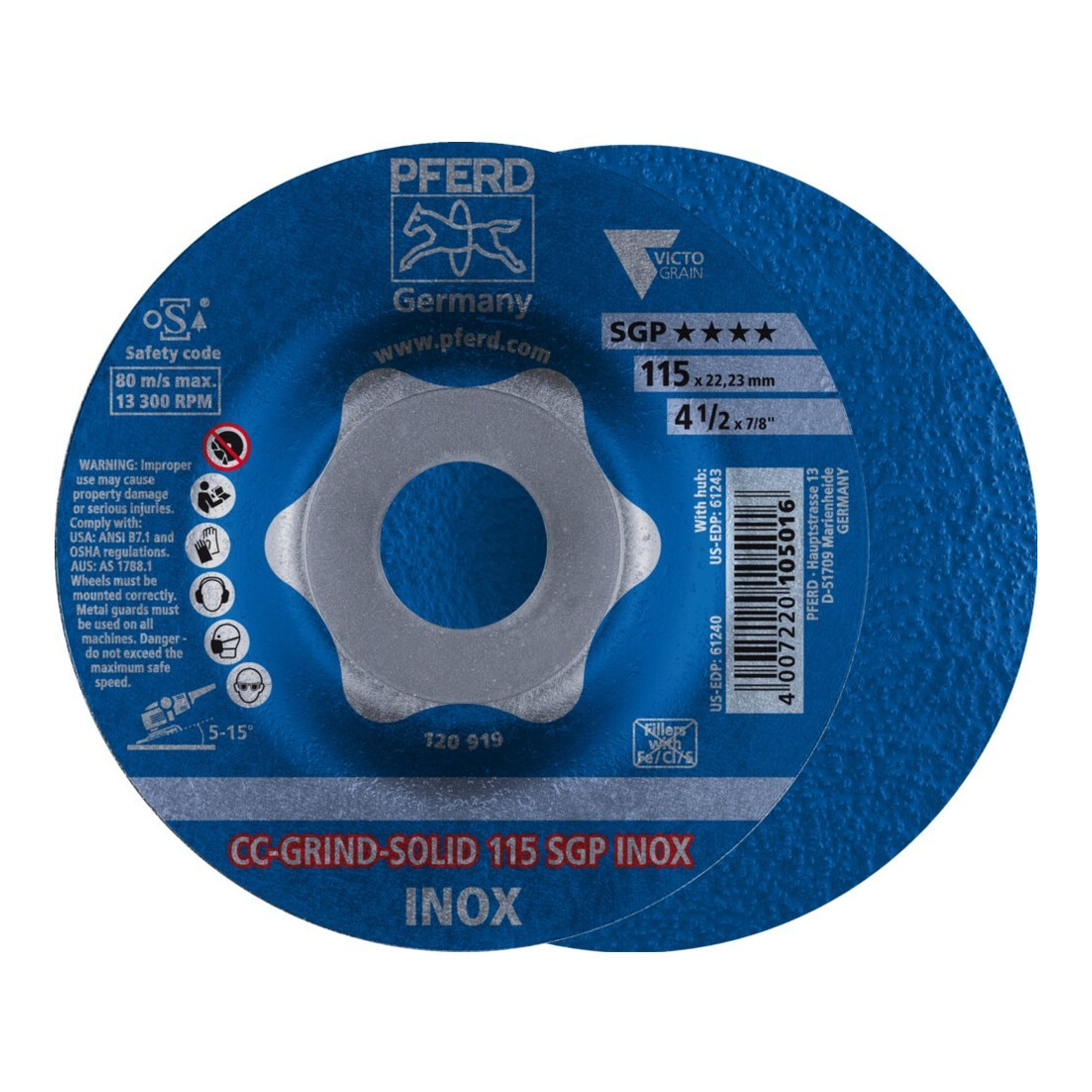 Pferd Disque abrasif CC-Grind Solid SGP INOX 115 mm