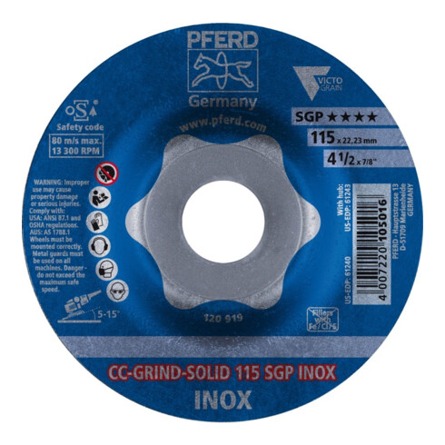 Pferd Disque abrasif CC-Grind Solid SGP INOX 115 mm