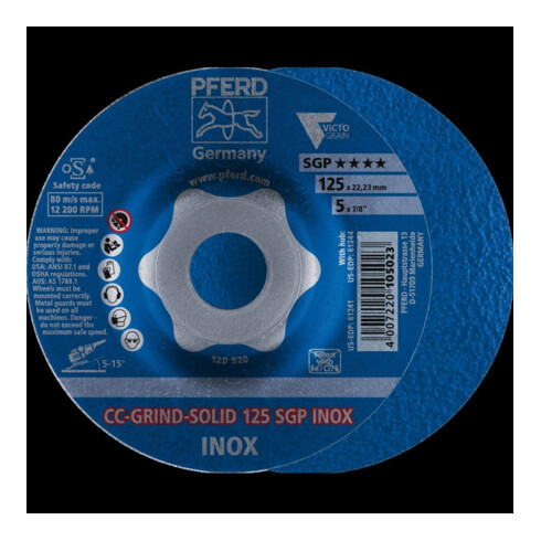 Pferd Disque abrasif CC-Grind Solid SGP INOX 125 mm