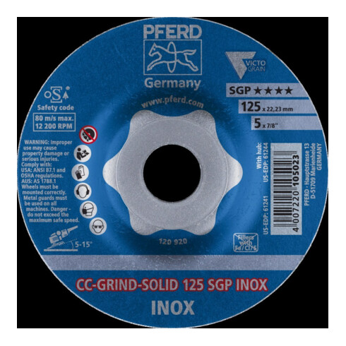 Pferd Disque abrasif CC-Grind Solid SGP INOX 125 mm