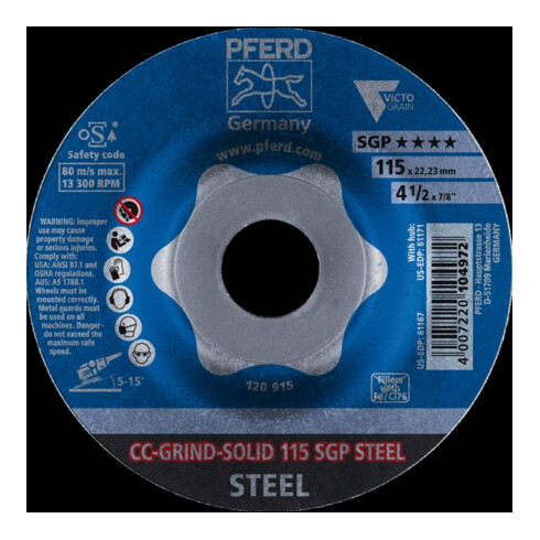 Pferd Disque abrasif CC-Grind Solid SGP STEEL 115 mm
