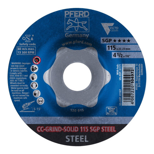 Pferd Disque abrasif CC-Grind Solid SGP STEEL 115 mm