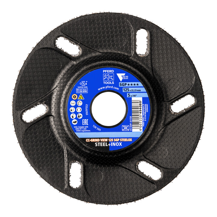 Pferd Disque abrasif CC-GRIND VIEW 125x22,23 mm SGP STEELOX pour acier/inox