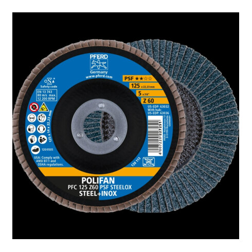 Pferd Disque abrasif éventail Z 60PSF droit 125 mm K60