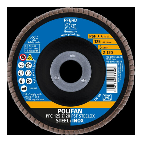 Pferd Disque abrasif éventail Z120PSF droit 125 mm K120