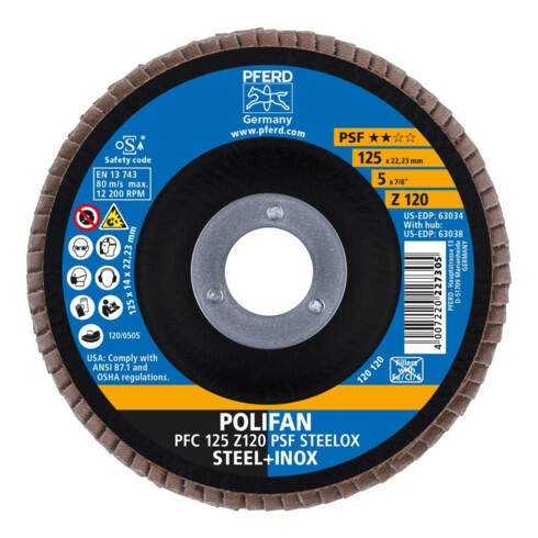 Pferd Disque abrasif éventail Z120PSF droit 125 mm K120