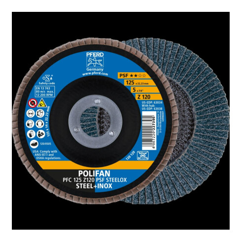 Pferd Disque abrasif éventail Z120PSF droit 125 mm K120