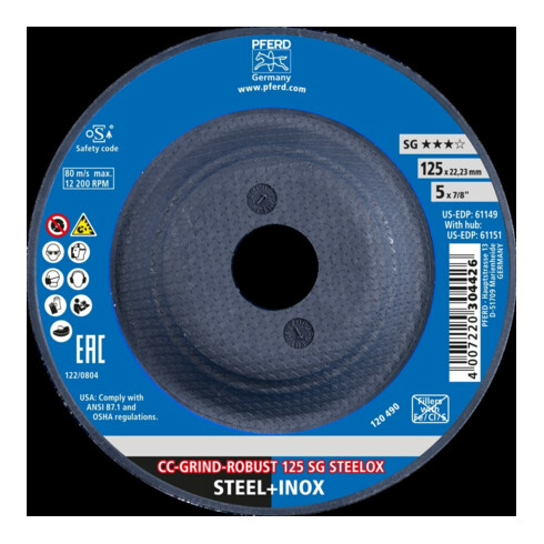 Pferd Disque abrasif SG CC-GRIND-ROBUST STEELOX 125 mm