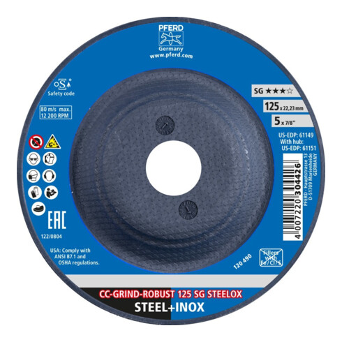 Pferd Disque abrasif SG CC-GRIND-ROBUST STEELOX 125 mm