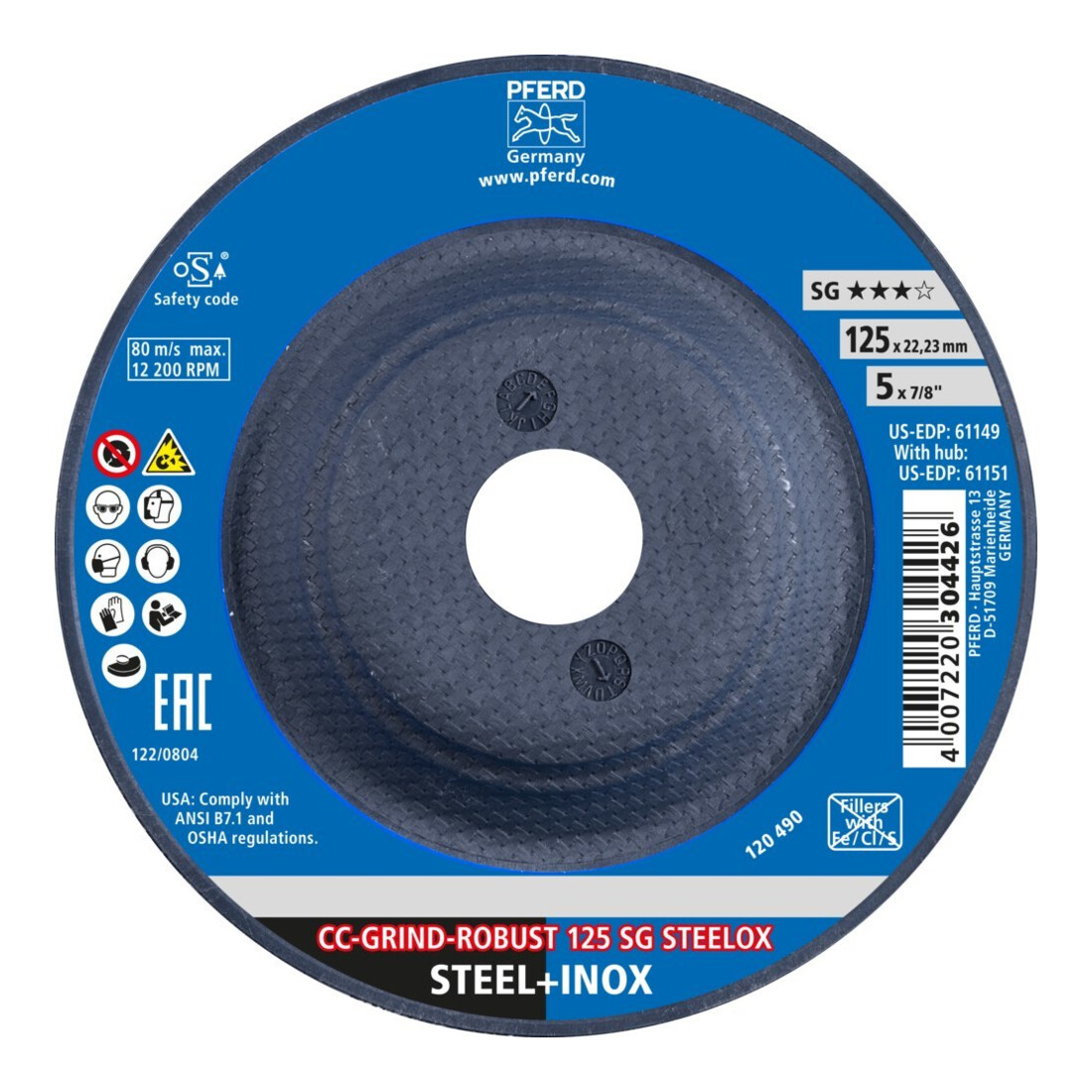 Pferd Disque abrasif SG CC-GRIND-ROBUST STEELOX 125 mm