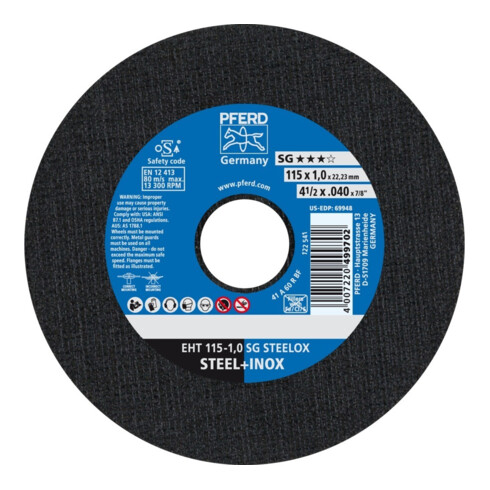 Disque à tronçonner PFERD EHT SG STEELOX 22,23 mm droit