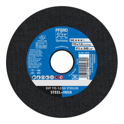 Disque à tronçonner PFERD EHT SG STEELOX 22,23 mm droit