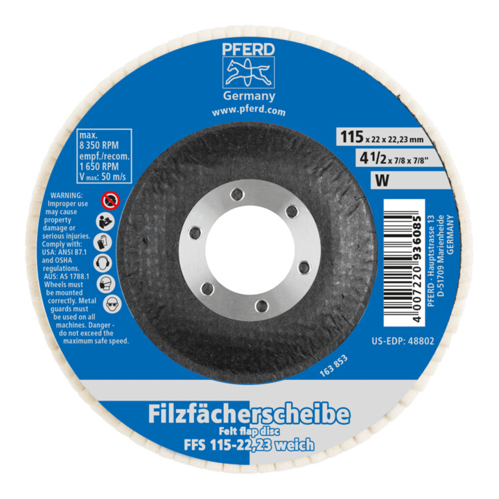 PFERD Disques à lamelles sur tige en feutre FFS 115/22,23 W