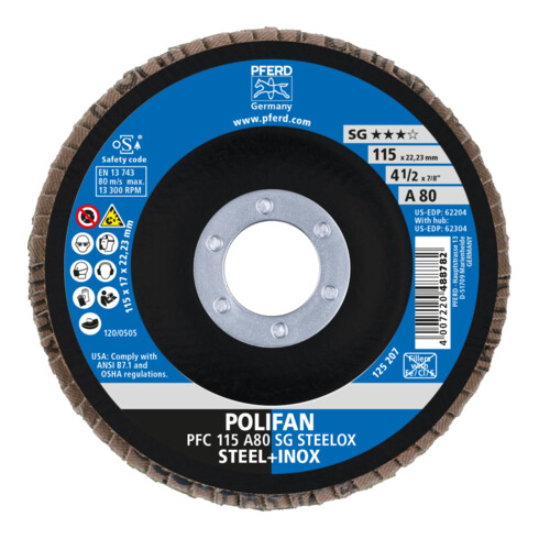 PFERD Disques à surfacer à lamelles POLIFAN PFC 115 A 80 PSF STEELOX