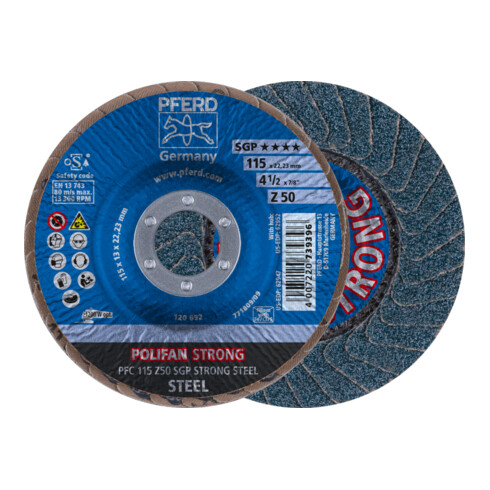 PFERD Disques à surfacer à lamelles POLIFAN PFC 115 Z 50 SGP STRONG STEEL