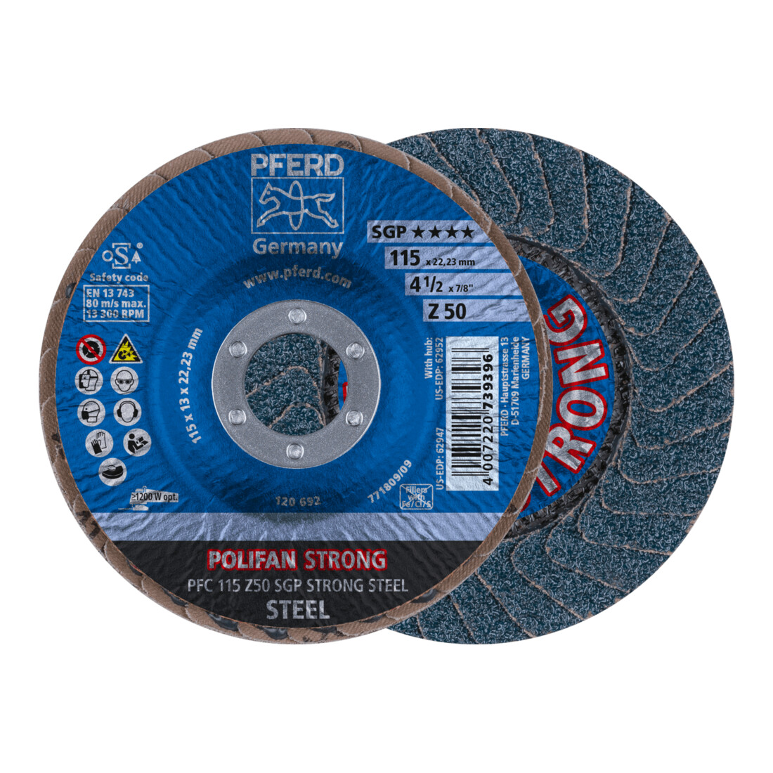 PFERD Disques à surfacer à lamelles POLIFAN PFC 115 Z 50 SGP STRONG STEEL