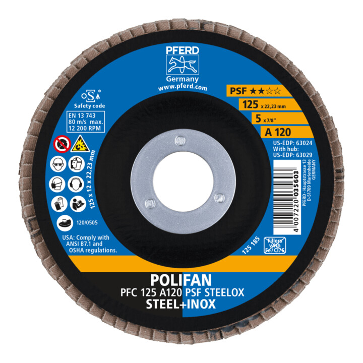 PFERD Disques à surfacer à lamelles POLIFAN PFC 125 A 120 PSF STEELOX