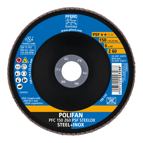 PFERD Disques à surfacer à lamelles POLIFAN PFC 150 Z 60 PSF STEELOX