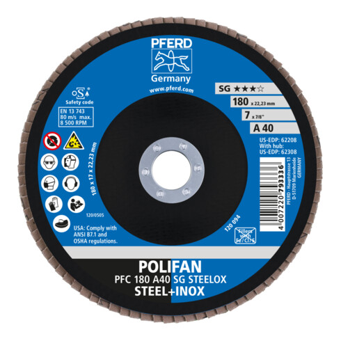 PFERD Disques à surfacer à lamelles POLIFAN PFC 180 A 40 SG STEELOX