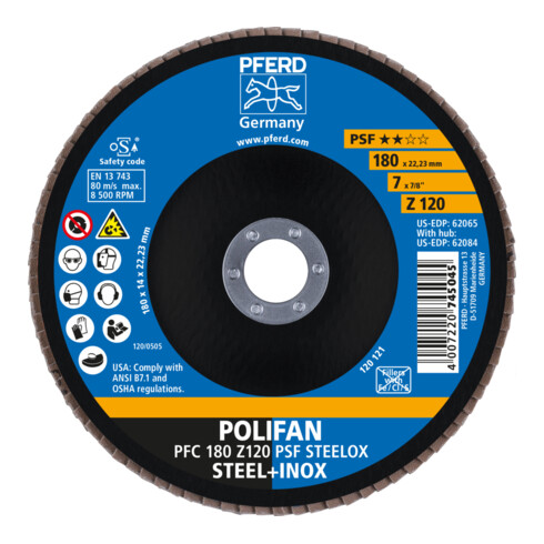 PFERD Disques à surfacer à lamelles POLIFAN PFC 180 Z 120 PSF STEELOX