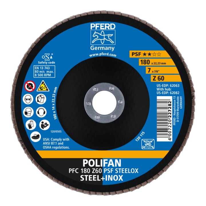 PFERD Disques à surfacer à lamelles POLIFAN PFC 180 Z 60 PSF STEELOX