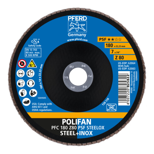 PFERD Disques à surfacer à lamelles POLIFAN PFC 180 Z 80 PSF STEELOX