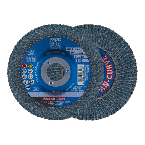 PFERD Disques à surfacer à lamelles POLIFAN PFR 125-M Z 40 SGP CURVE STEELOX