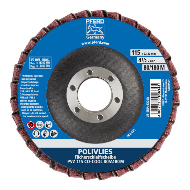 Disque à lamelles PFERD POLIVLIES PVZ céramique CO-COOL60 G pour le ponçage de finition