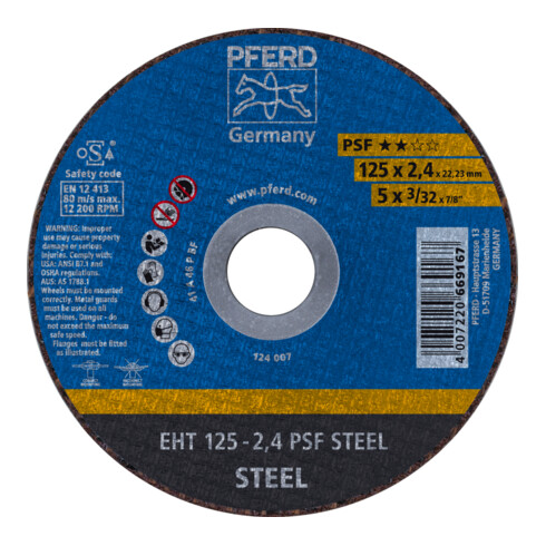 PFERD doorslijpschijf EHT 115-1.0 PSF STAAL staal 22.23 mm recht