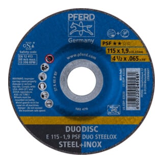 PFERD TOOLS DUODISC Trenn-/Schleif. E 125x1, gekr. Uni.-Linie PSF DUO STEELOX f. Stahl/VA