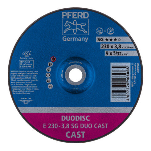 PFERD DUODISC Trenn-/Schleifscheibe E 230x3,8x22,23 mm gekr. Leistungslinie SG DUO CAST für Guss