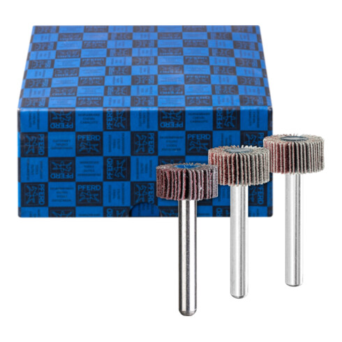 PFERD Fächerschleifer-Set 3-tlg. Korund Ø 20x10mm Schaft-Ø 6 mm A60, 80,120 für Feinschliff und Finish