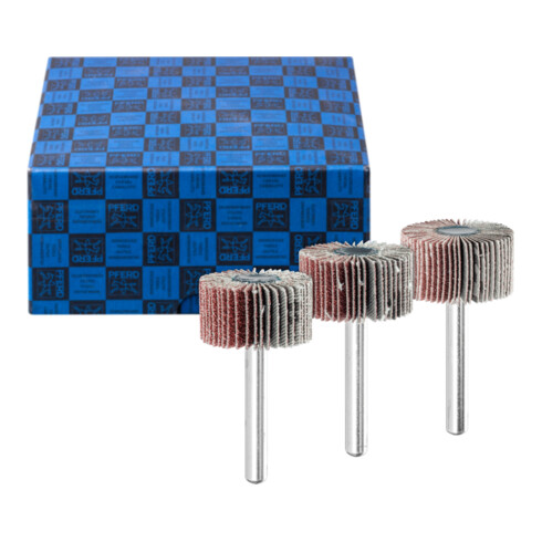 PFERD Fächerschleifer-Set 3-tlg. Korund Ø 30x15 mm Schaft-Ø 6 mm A60, 80,120 für Feinschliff und Finish
