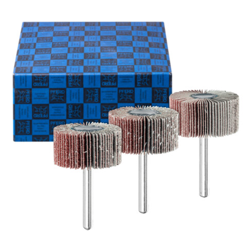 PFERD Fächerschleifer-Set 3-tlg. Korund Ø 40x20mm Schaft-Ø 6 mm A60, 80,120 für Feinschliff und Finish