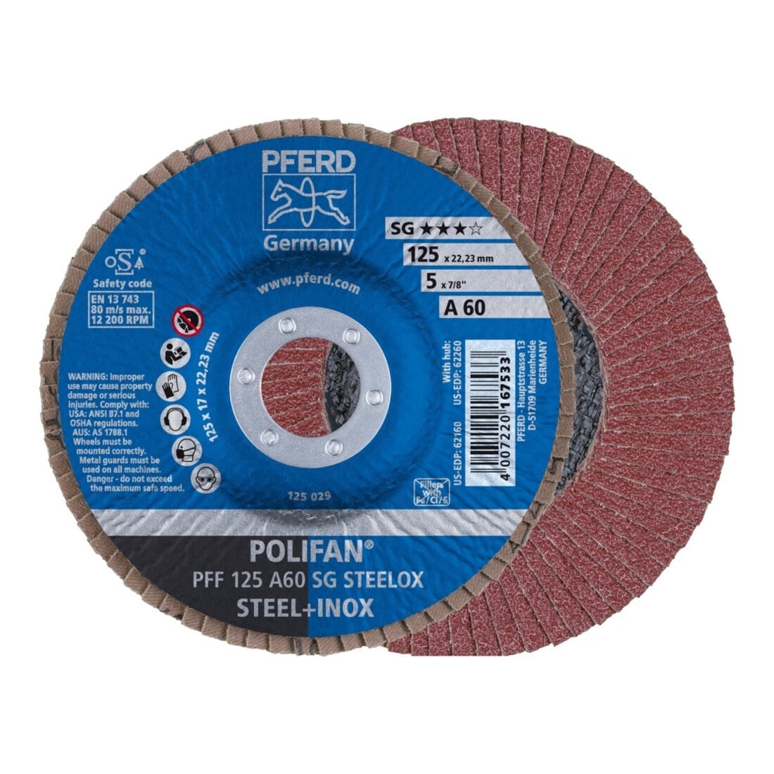 Pferd Fächerschleifscheibe A 60SG gerade 125mm K60