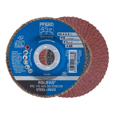 Pferd Fächerschleifscheibe A 60SG gewölbt 115mm K60