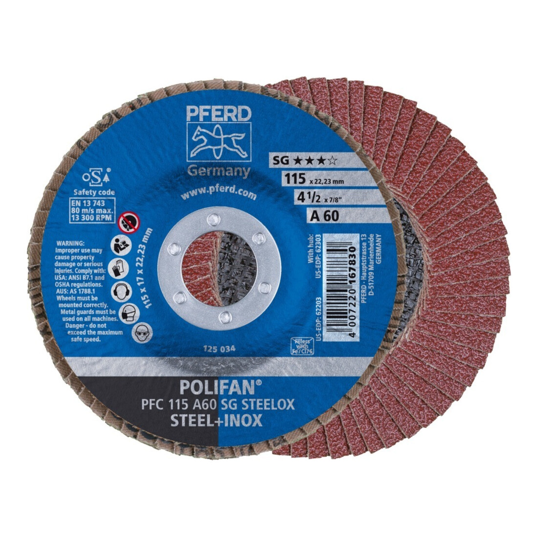 Pferd Fächerschleifscheibe A 60SG gewölbt 115mm K60