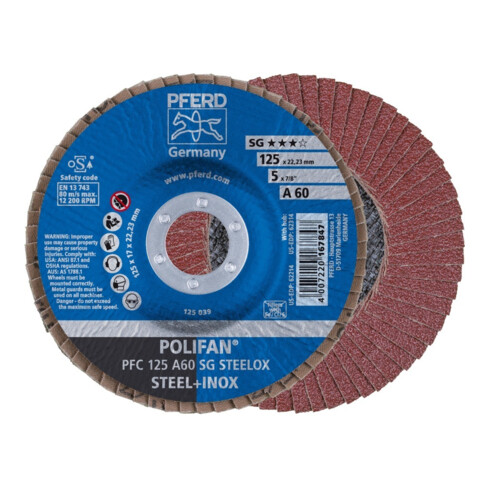 Pferd Fächerschleifscheibe A 60SG gewölbt 125mm K60