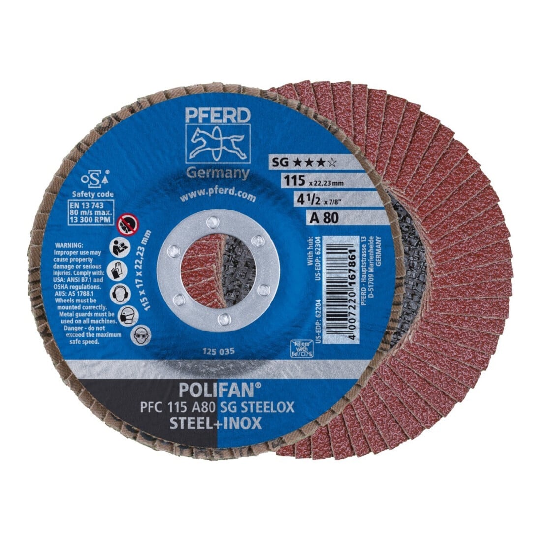 Pferd Fächerschleifscheibe A 80SG gewölbt 115mm K80