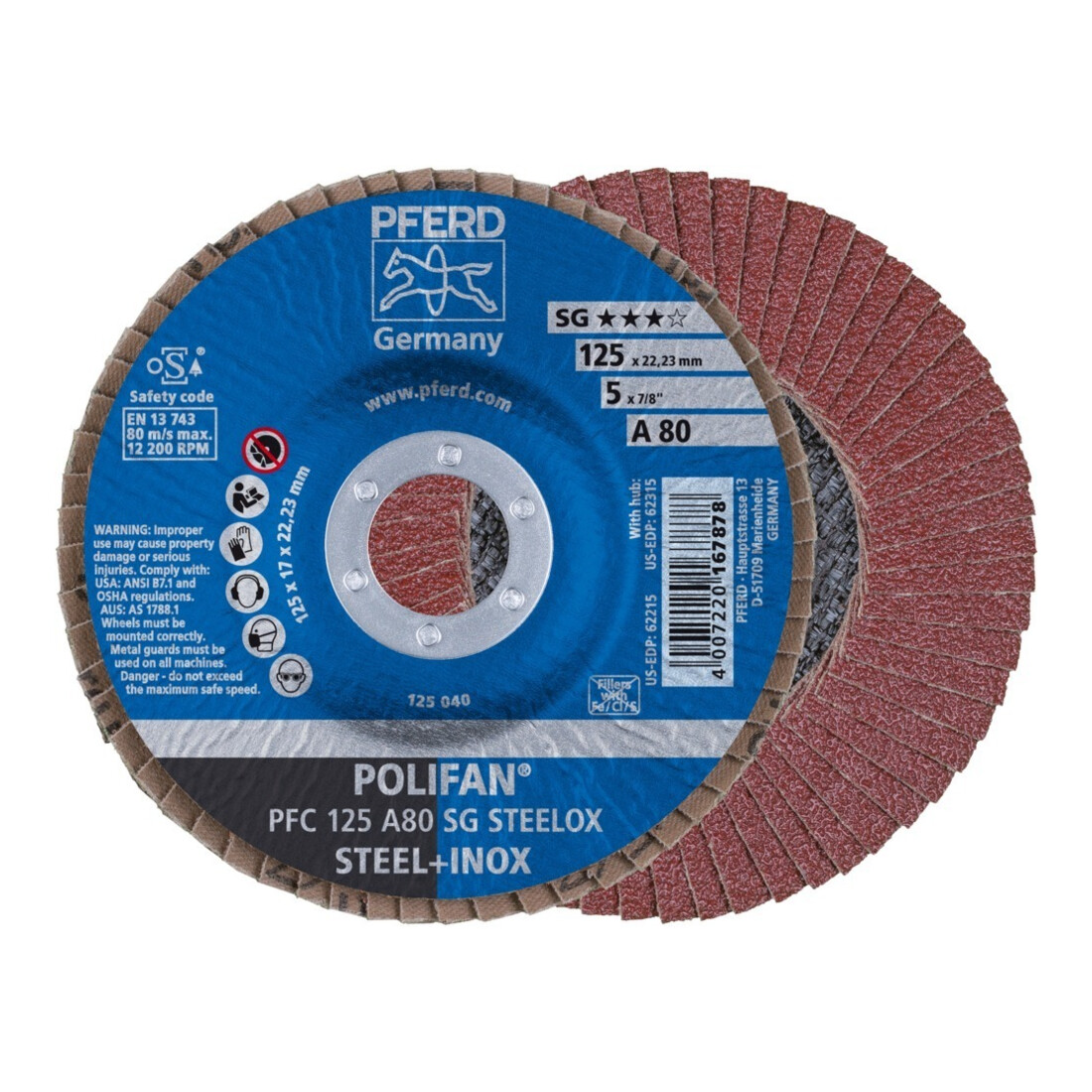 Pferd Fächerschleifscheibe A 80SG gewölbt 125mm K80