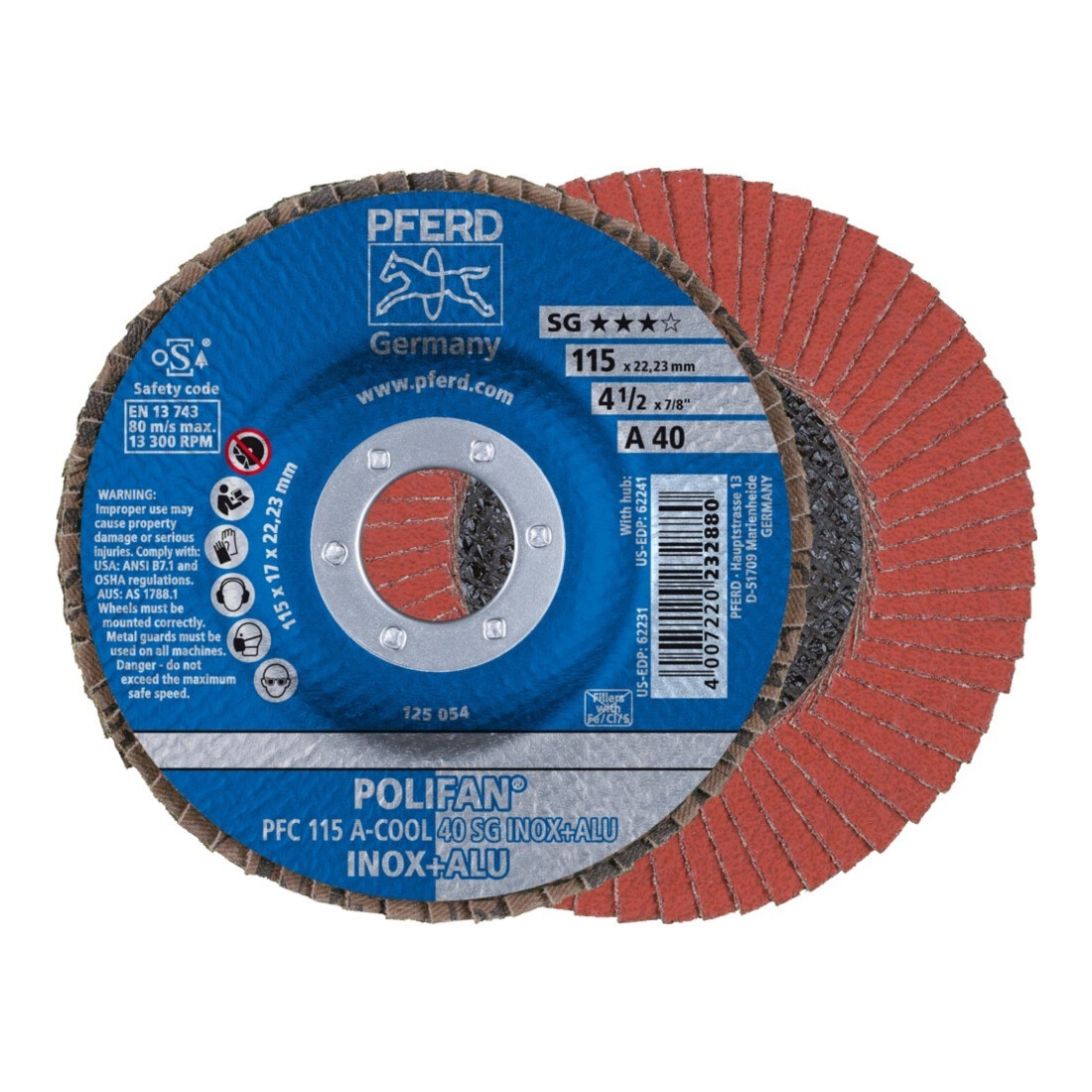 Pferd Fächerschleifscheibe A-COOL SG gewölbt 115mm K40