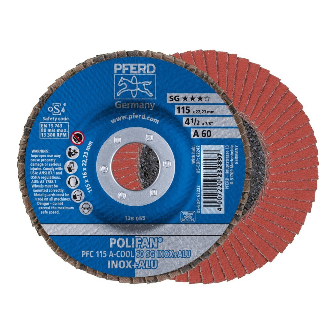 Pferd Fächerschleifscheibe A-COOL SG gewölbt 115mm K60